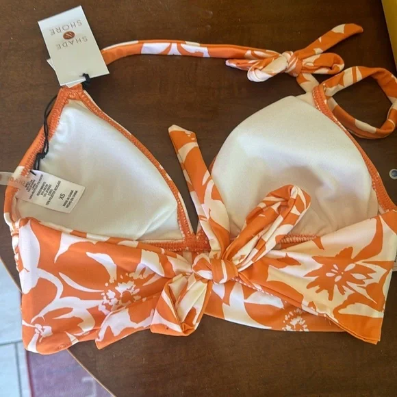 Shade & Shore Orange Triangle Faux Wrap Bikini Top Floral Print XS - Picture 3 of 3